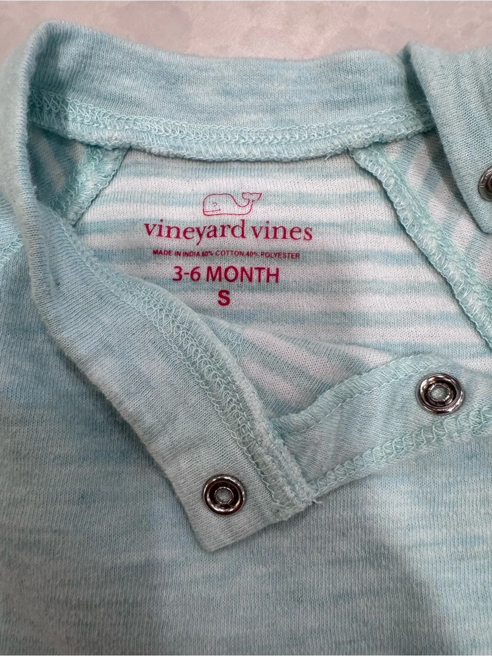 Vineyard Vines Light Blue Baby One-Piece with Pink Trim